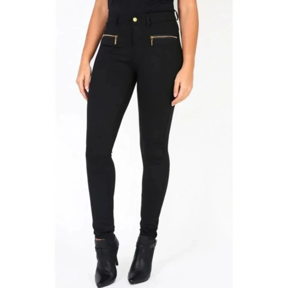 Michael Kors Womens Moto Stretch Low Rise Ankle Zip Skinny Leg Jeans Black Sz 6 - Picture 1 of 16